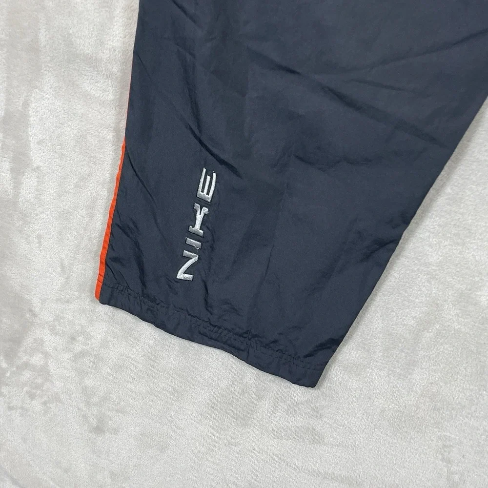 Vtg Y2K Nike Track Pants Mens Medium Black Orange Lined Logo Techno 2000s Nylon